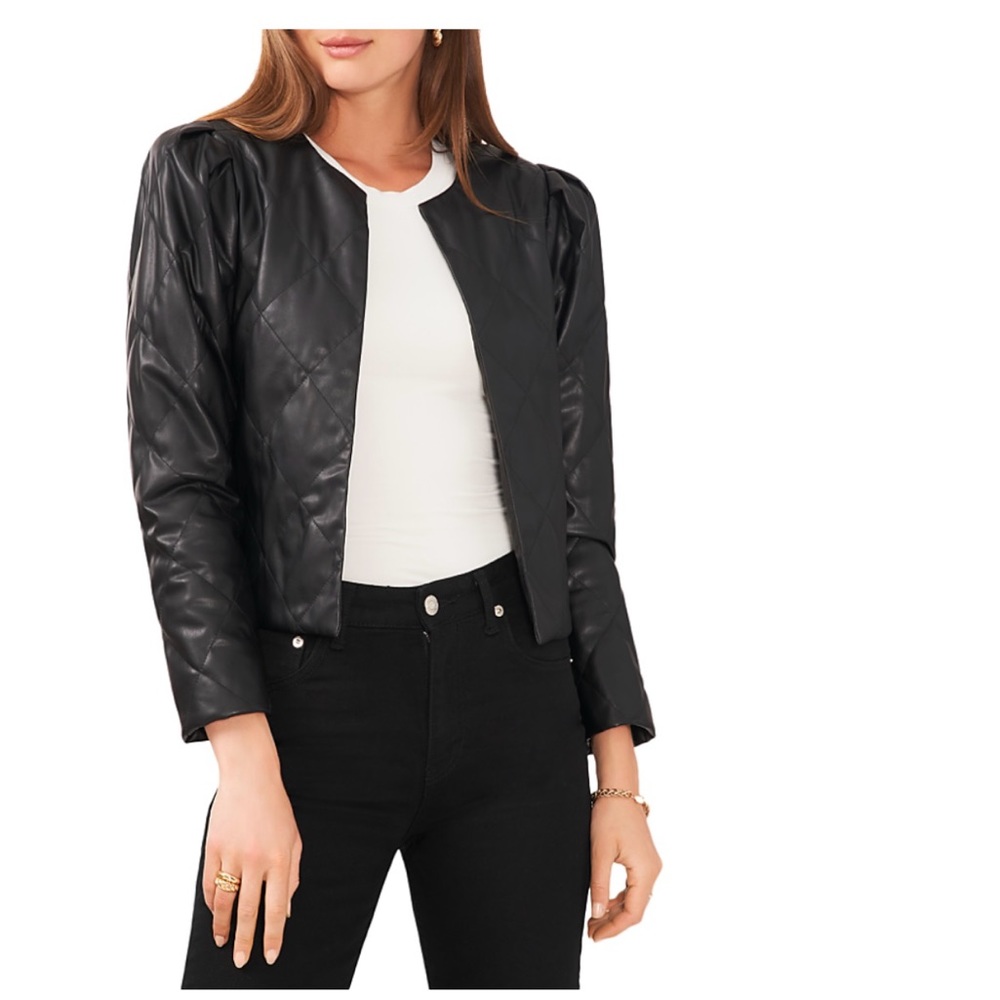 Vince Camuto Women’s Puff Sleeve Quilted Faux Leather Jacket Size L